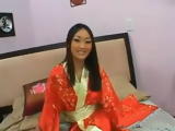Asian Beauty In Red Kimono And High Heels Fucked By White Man
