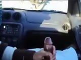 Wife jerks hubbys big black cock in their car