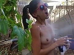 Shy topless girl shower funny