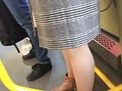 Pantyhose close-up of blonde in tram HD | xvideosearch.com