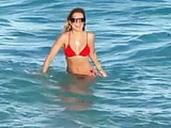 Sylvie Meis at the Beach wearing Red Bikini Online | xvideosearch.com