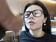 Girl in glasses takes a huge facial HD | xvideosearch.com