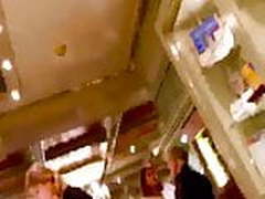 Young girl at buffet with tight leather skirt Online | xvideosearch.com