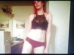 Redhead BJ sensual dance black lace halter and pink panties 
